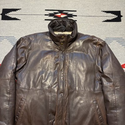 Vintage 80s Eddie Bauer Men's Brown Leather Goose Down Insulated