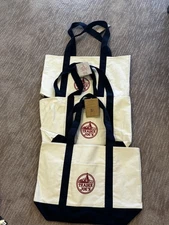 Trader Joe’s Reusable Canvas Eco Tote Bags 3 Heavy Duty Blue White NEW Rd Strap.