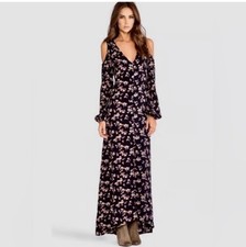 Flynn Skye romantic floral grunge button down cold shoulder boho dress size M