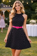 Eliza J Black White Polka Dot Dress Sz 6 M Rockabilly Office Siren Barbiecore