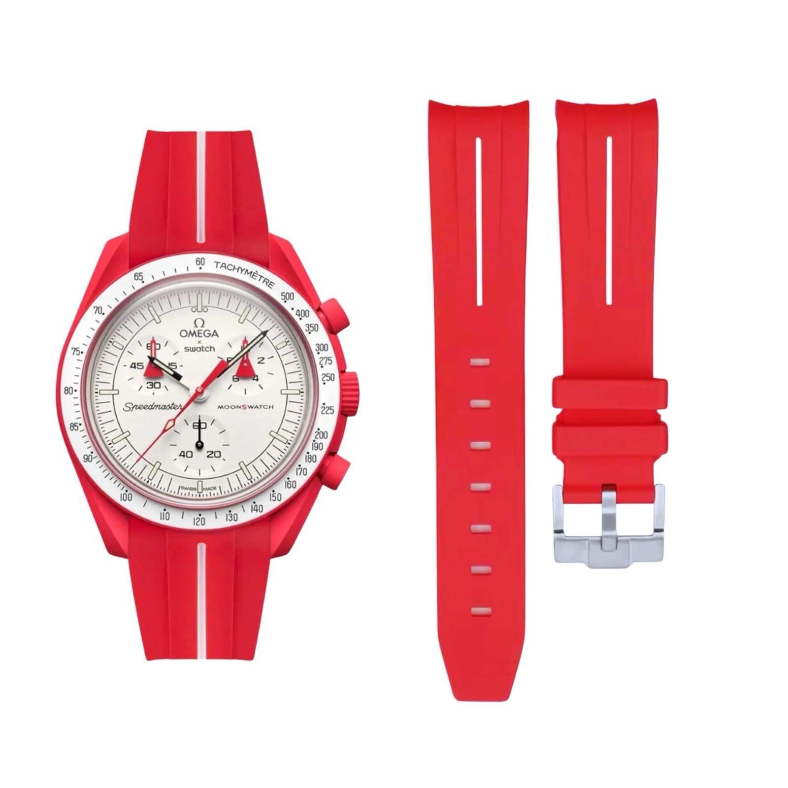 MARS RUBBER WATCH STRAP FOR LUXURY WATCH MODELS HIGH QUALITY RED SILICONE RUBBER