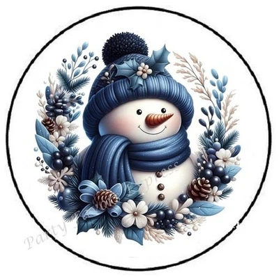 PARTY FAVORS EXPRESS CHRISTMAS SNOWMAN WREATH BLUE ENVELOPE SEALS LABELS STICKERS PARTY FAVORS
