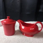 Fiestaware Scarlet Gravy Boat & Jam jar Classic Stoneware Red