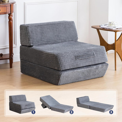 Gray Convertible Futon Sofa Bed & Sleeper Chair for Living Room Comfort