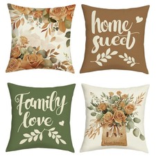 Farmhouse Vintage Flower Throw Pillow Covers 18x18 Inch Set of 4 Floral Eucal...