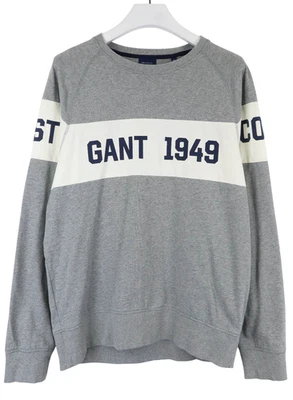 Gant Sweatshirt Homme XL Gris Col Rond Logo Pullover En Coton Pur - Photo 1/4