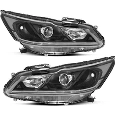 LED DRL Black Headlights Clear Corner Lamps For 2016-2017 Honda Accord Sedan