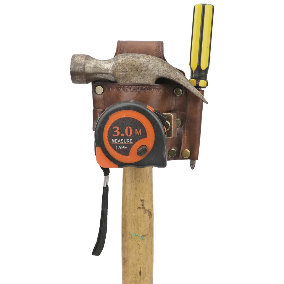 TOURBON Real Leather 3in1 Tools Belt Pouch Hammer Holster Tape