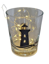 Deko Teelicht Glas Windlicht "Leuchtturm" schwarz Glitzer Handmade Dekoglas