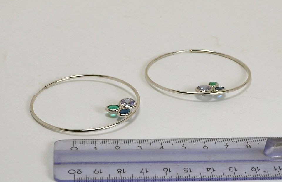 ORECCHINI A CERCHIO IN ARGENTO 925 CON ZIRCONI COLORATI BLU E VERDI AGHT 0618 - Immagine 3 di 3