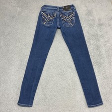 Miss Me Jeans Womens 26 Blue Low Rise Flap Pockets Embellished Skinny Fit 26x31"