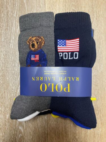 New Polo Ralph Lauren Classic Sport Socks Bear Flag Pony Men’s Shoe Size 6-12.5 - Picture 1 of 4