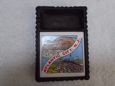 Vintage Black Atlantic City Ceramic Square Coaster Cast Iron AshTray Estate Find