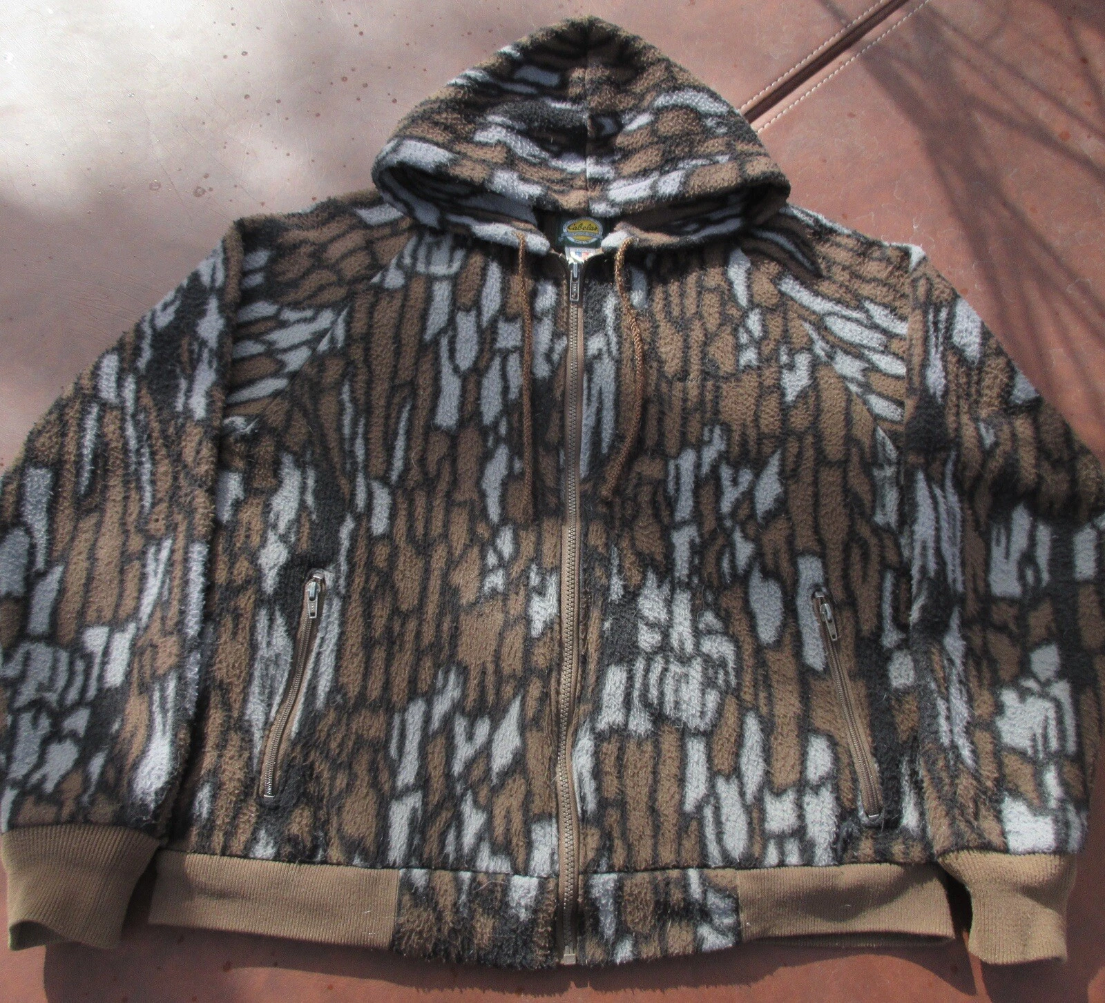 Sweat à capuche vintage Cabelas chasse arbre écorce camouflage polaire zippé homme grand suprême