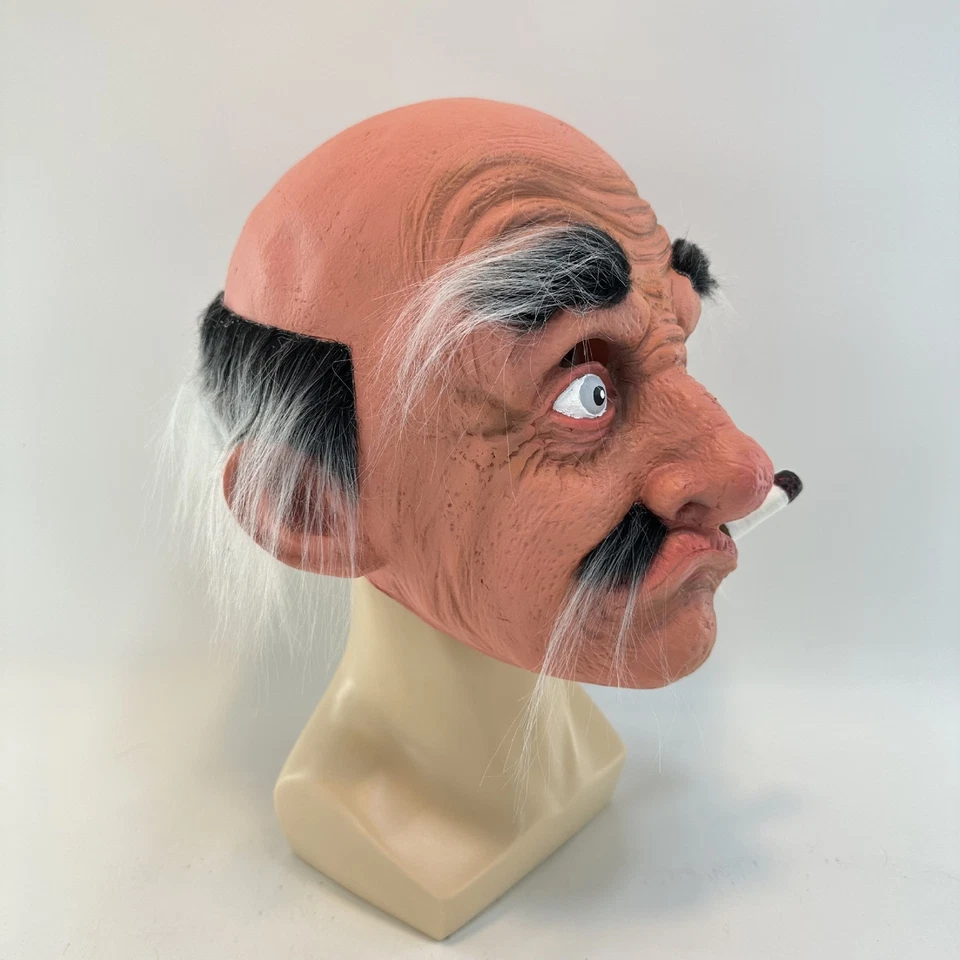 Divertido Accesorio Disfraz Cigarrillo Falso Cabeza Calva Cabello Gris Viejo Máscara Látex Foto 3 de 4