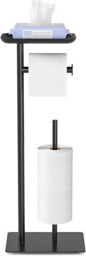 Toilet Paper Holder Stand with Top Storage Shelf, Free Standing Toilet Roll - Picture 4 of 4