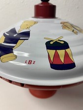 Vintage LBZ Spinning Toy Top Tin Metal Germany Bears Train Blue Red