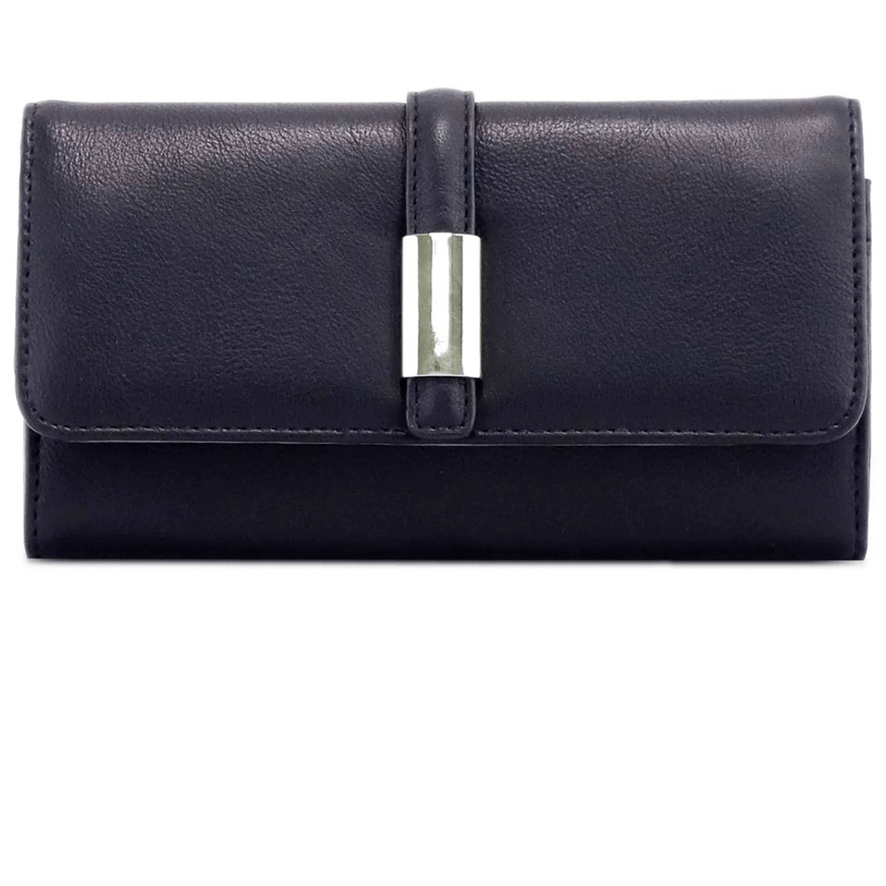 ALFANI Black Faux Leather Bangle Wallet with Silver Bar Snap and Deep Pocket-image