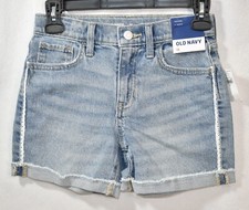 Old Navy Blue Jean Shorts Size 12 Girl's Crochet Trim Adjustable Waist Cut-Offs