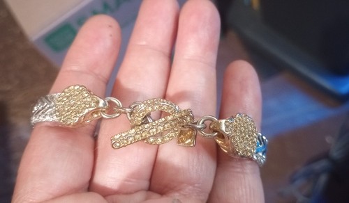 Set of 2 Banana Republic Silver & Gold 2 Tone w Rhinestones Bracelets 8" NEW - Picture 4 of 6