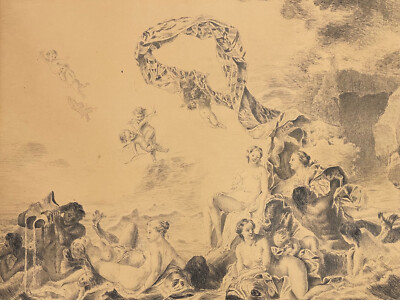 Large Original Signed Drawing Pen 19th Century After Boucher Mythology Curiosa