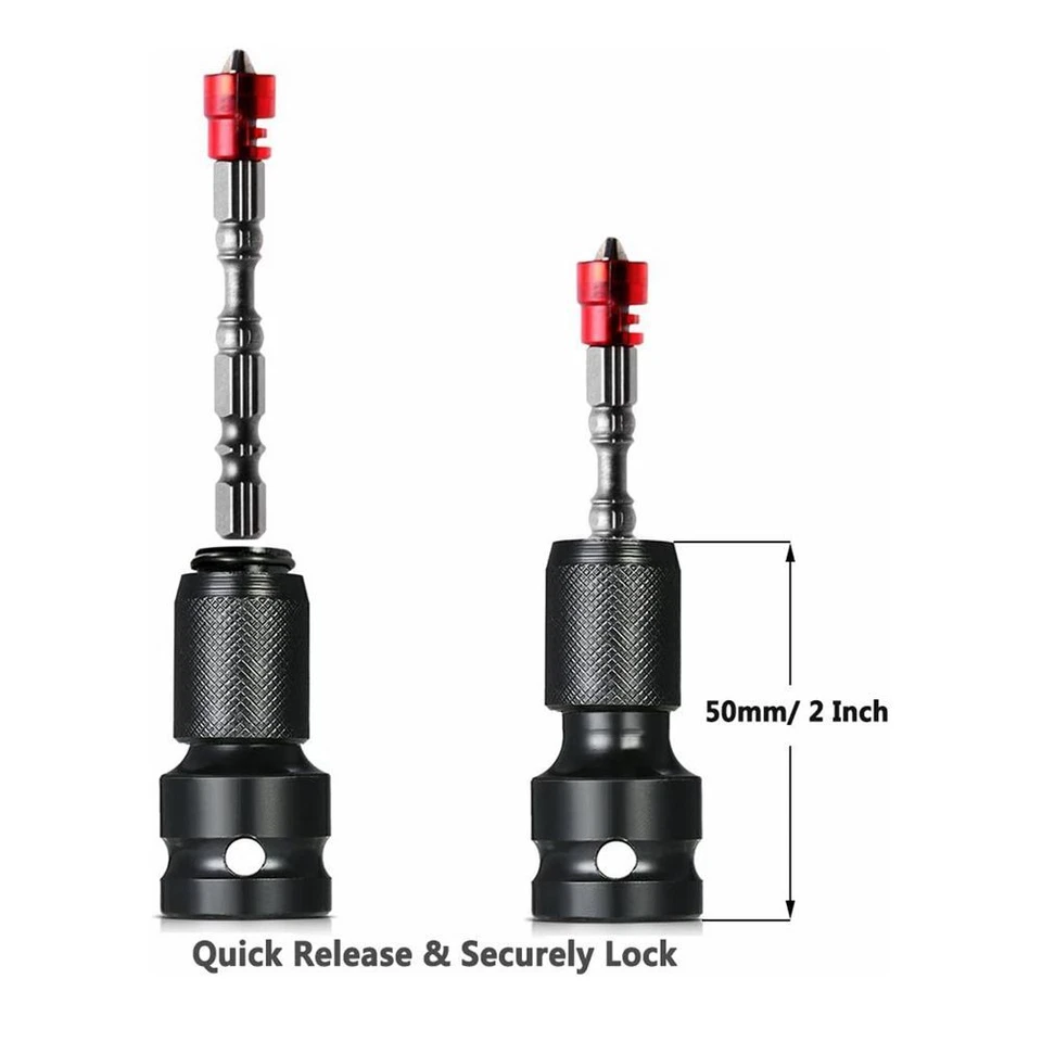 2Pcs 1/2" Drive To 1/4" Socket Adapter for IMPACT WRENCH Hex Drill Chuck Convert - Image 3 of 4