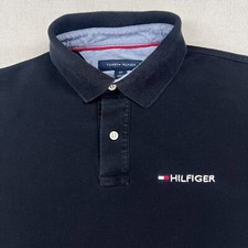 Tommy Hilfiger Classic Fit Polo Shirt Men S Black Short Sleeve Y2K Spellout Logo