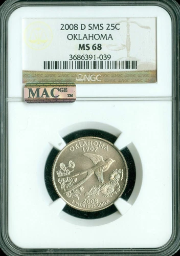 2008 D OKLAHOMA QUARTER NGC MS68 SMS PQ 2ND FINEST RARE MAC SPOTLESS *