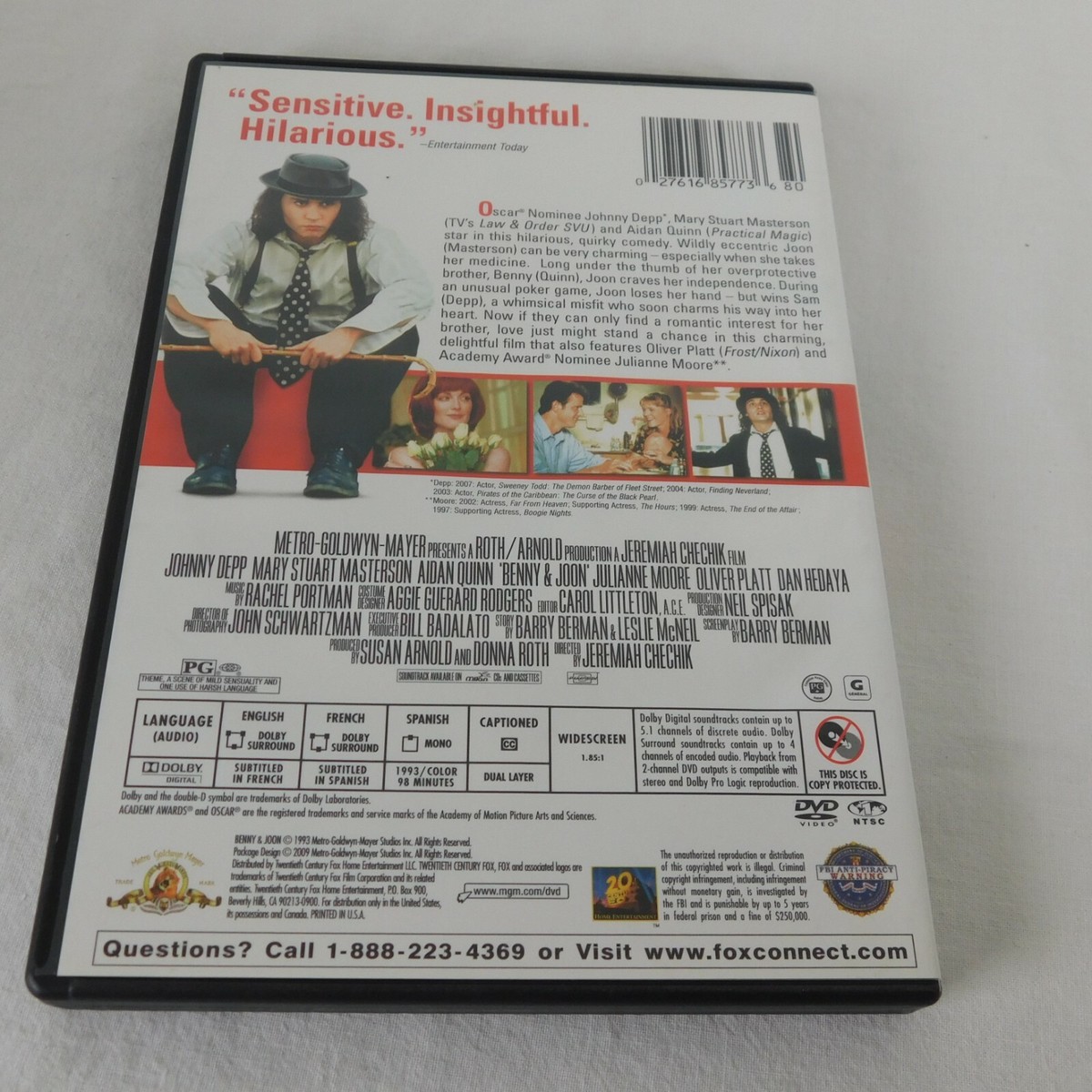 Benny & Joon 1993 DVD 2009 Johnny Depp Mary Stuart Masterson Aidan
