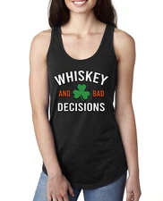 Whiskey And Bad Decisions Clover Ladies Racerback Tank Top