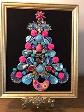 OOAK, Framed Vintage Jewelry Floral Collage Artwork