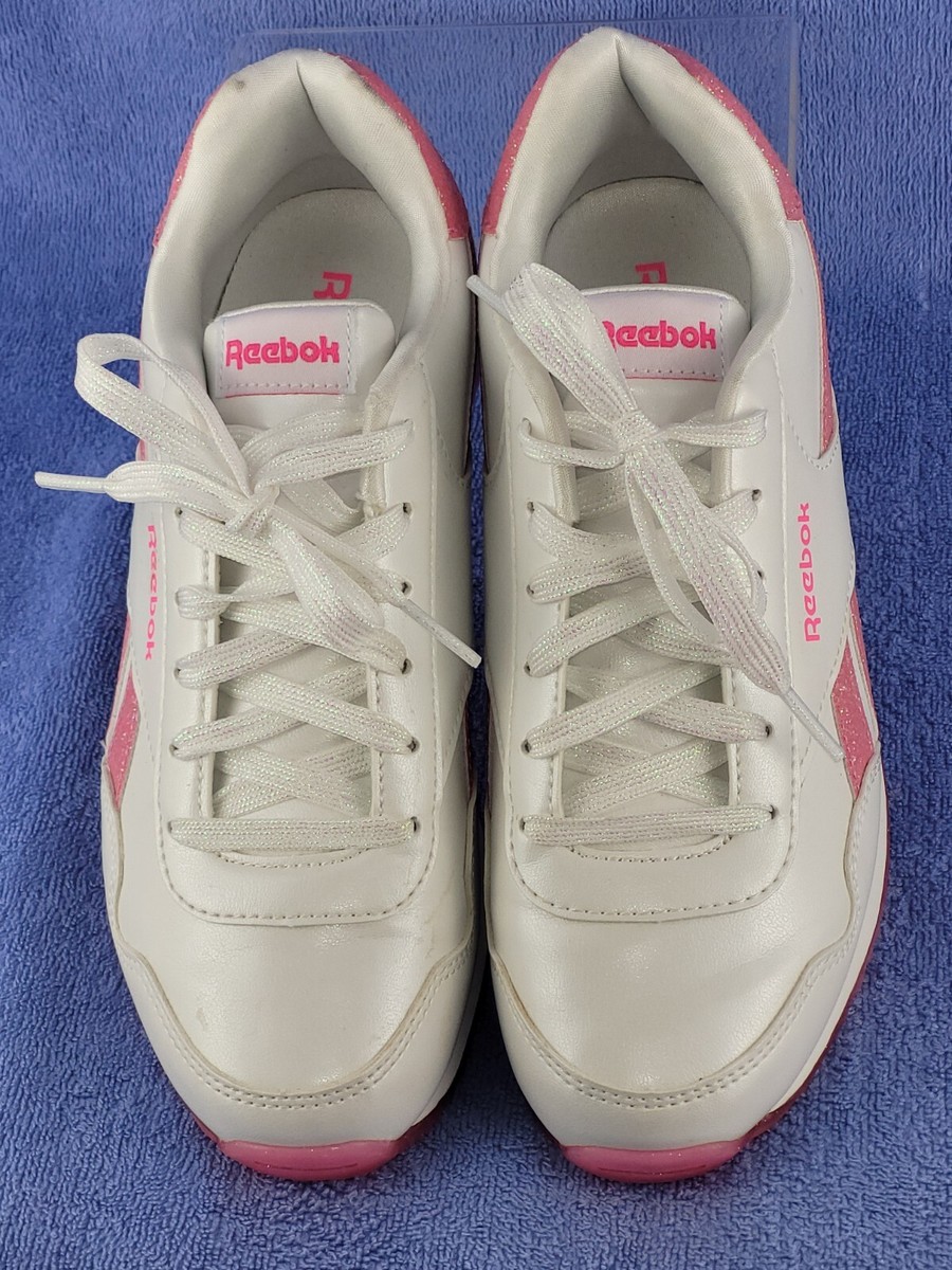 Reebok Girls Classic Pearl White With Pink Glitter Size