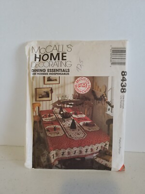 McCalls Sewing Pattern 8438  DINING ESSENTIALS Tablecloth, Chair Pads, Etc Uncut