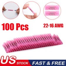 100Pcs 22-16AWG Red Heat Shrink Wire Butt Connectors Waterproof Splice Terminals