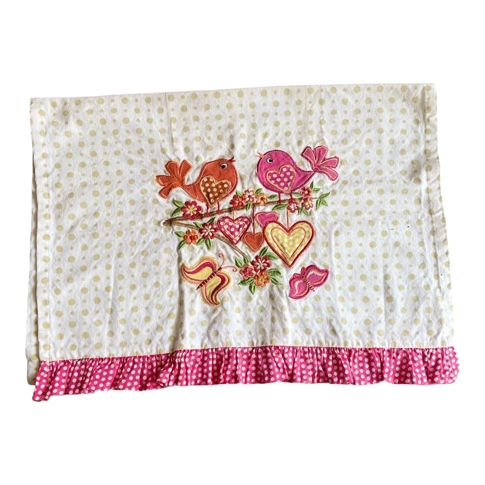 Toalla de cocina retro con detalles artísticos Love Birds borde con volantes rosa primavera Foto 2 de 4