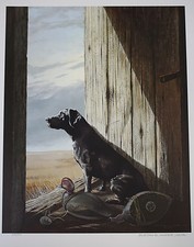 BURTON E. MOORE THE WAITING SIGNED & NUMBERED PRINT BLACK LABRADOR RETRIEVER