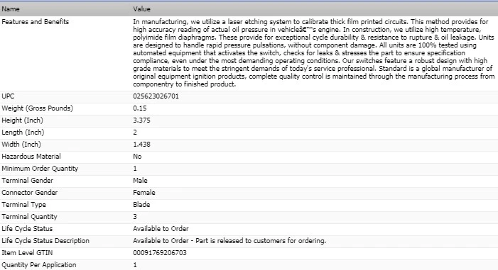STANDARD Oil Pressure Switch for 1992-1994 CHEVROLET S10 BLAZER - Image 2 of 4