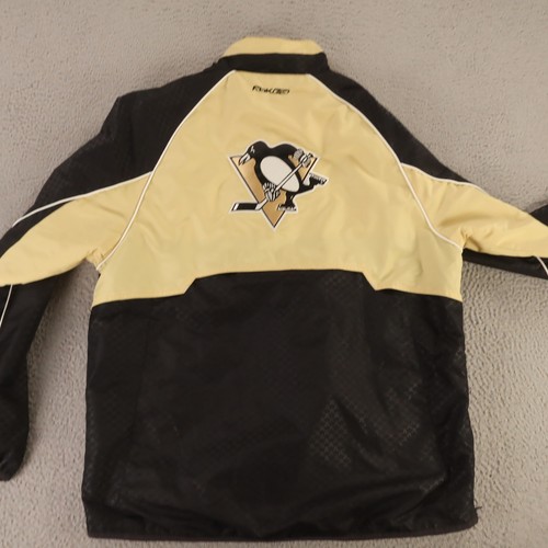 Pittsburgh Penguins Jacket Mens M Black Yellow Windbreaker Reebok NHL Hockey - Picture 9 of 14