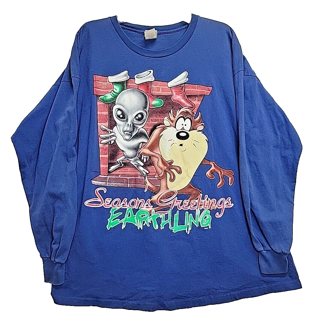 Looney Tunes Seasons Greetings Earthlings Taz Alien XL Long Sleeve Shirt