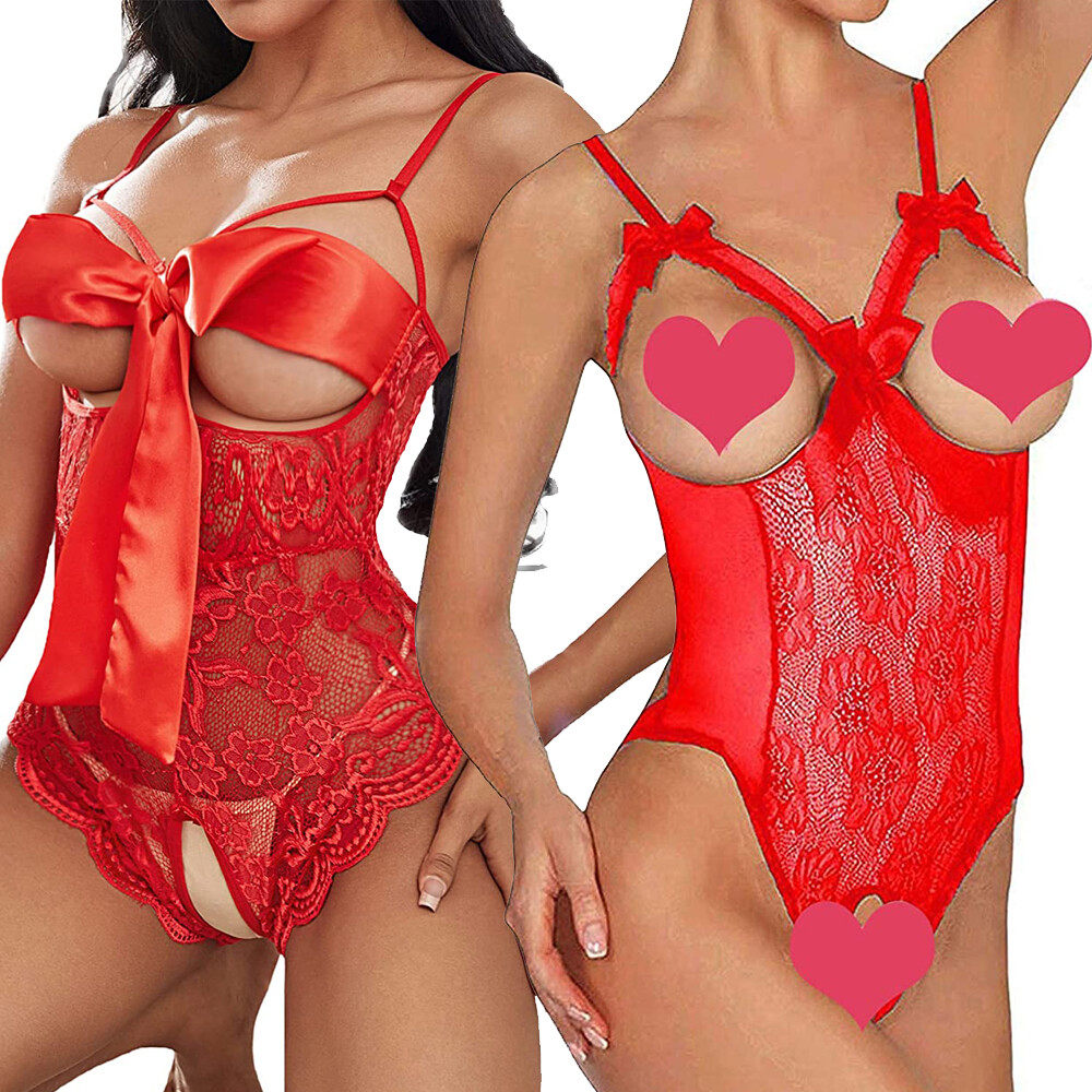 Women's Sexy Open Cup Teddy Lingerie One Piece Lace Bodysuit Nightie XMAS  Gifts