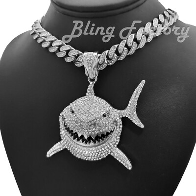 Iced Shark Large Pendant 16\