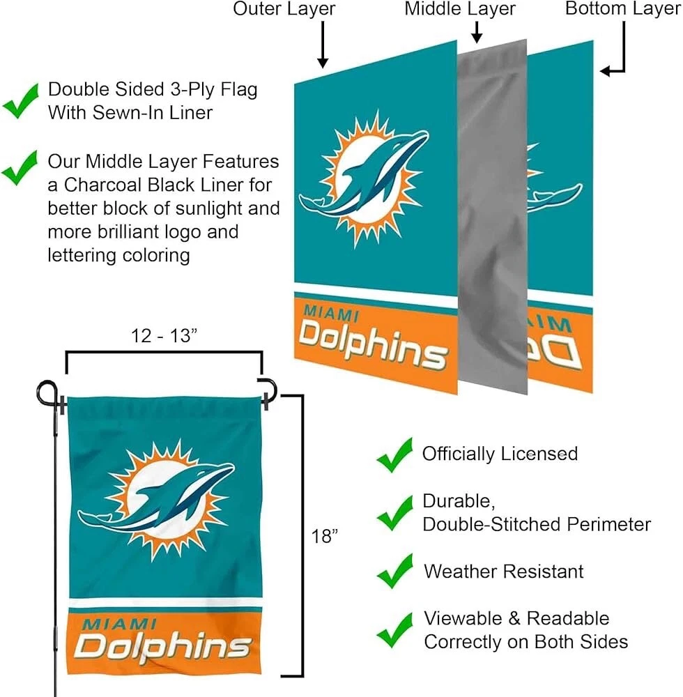 Miami Dolphins Double Sided football Garden Flag New In Package