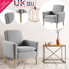 Wooden Armchair Fabric Upholstered Single Sofa Lounge Accent Chair Living Room