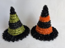 Tinsel WITCH HATS Black Orange Black Green 5.5 H Witch Hats Set of 2