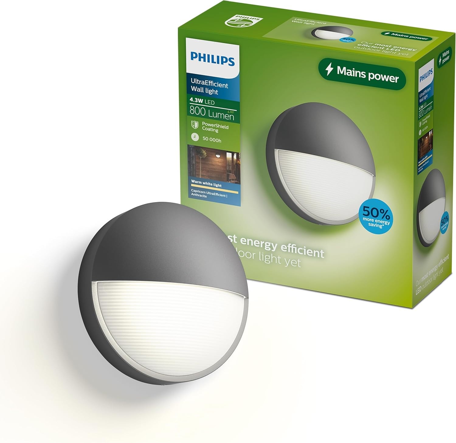 Philips Capricorn Outdoor Wall Light LED 800lm 2700K IP44 Anthracite Grey - Image 4