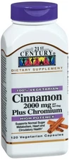 21st Century Cinnamon 2000 mg Per Serving Plus Chromium Vegetarian, 120 Capsules