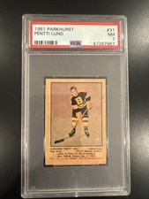 1951 Parkhurst #31 Pentti Lund (RC), PSA 7 #47367967, Boston Bruins