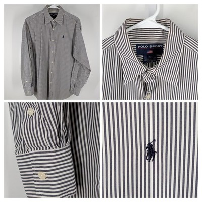 Vintage Polo Sport Shirt L 90s Y2K Striped Button Down Pony Logo Normcore