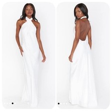 show me your mumu jasmine halter maxi dress white ivory luxe satin medium