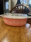 Vintage Pyrex Pink Daisy 045 Oval Casserole Dish With Lid 2.5 Qt